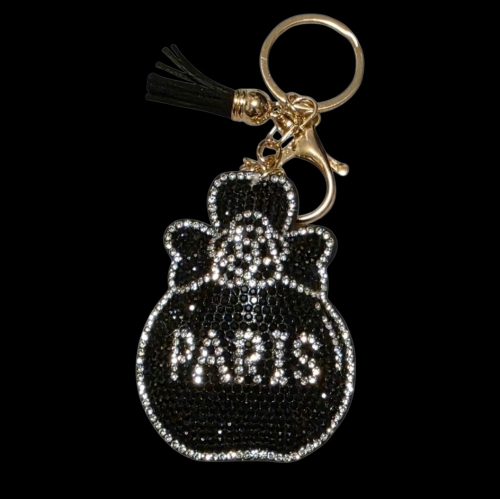 Black and Gold Paris Bag Charm Keychain